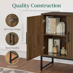 2-Door Slatted Storage Cabinet, Accent Furniture w/ Non-Scratch Foot Pads
