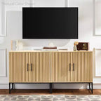 2-Door Slatted Storage Cabinet, Accent Furniture w/ Non-Scratch Foot Pads