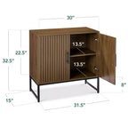 2-Door Slatted Storage Cabinet, Accent Furniture w/ Non-Scratch Foot Pads