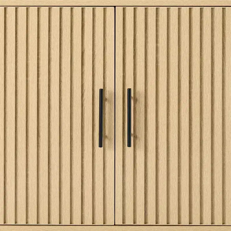 2-Door Slatted Storage Cabinet, Accent Furniture w/ Non-Scratch Foot Pads