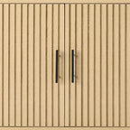 2-Door Slatted Storage Cabinet, Accent Furniture w/ Non-Scratch Foot Pads