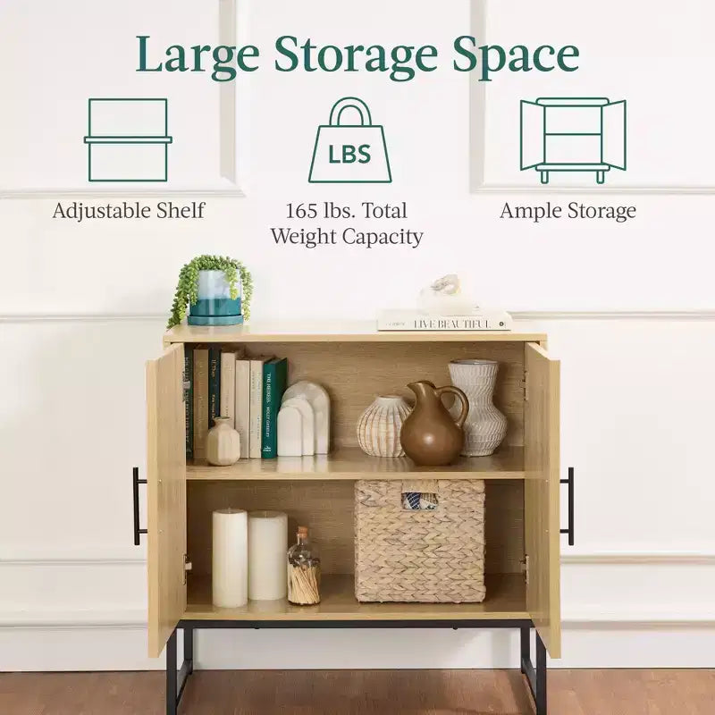 2-Door Slatted Storage Cabinet, Accent Furniture w/ Non-Scratch Foot Pads