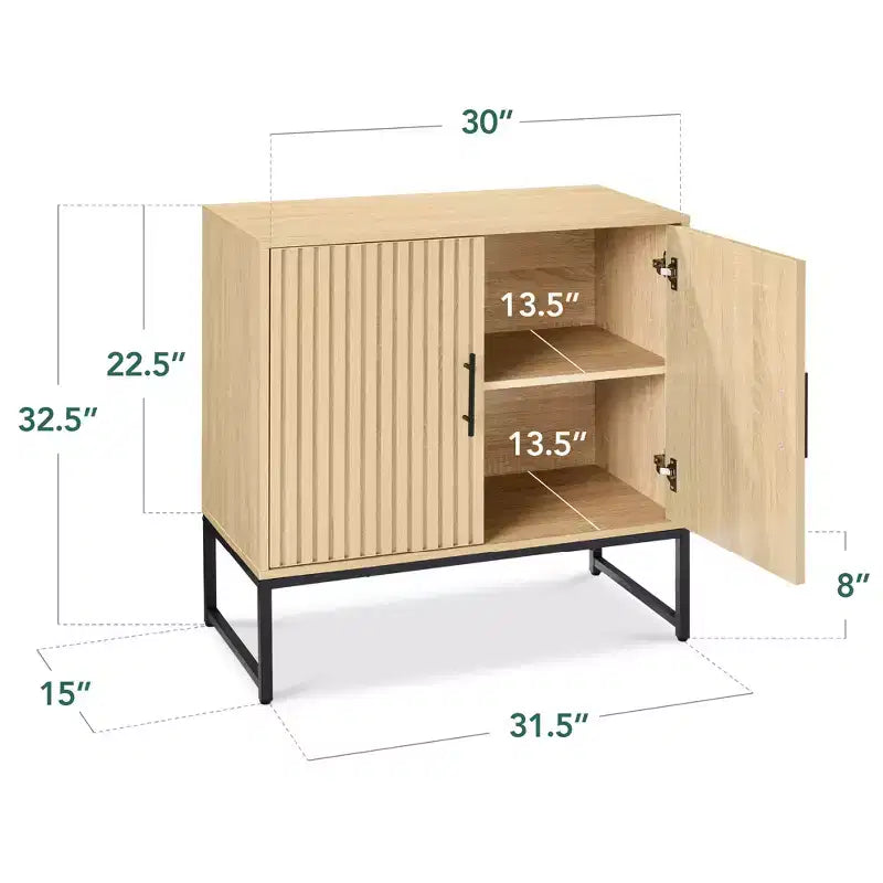 2-Door Slatted Storage Cabinet, Accent Furniture w/ Non-Scratch Foot Pads