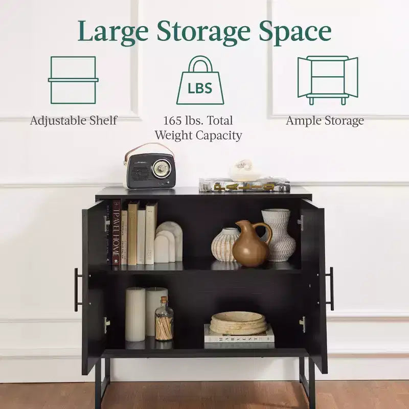 2-Door Slatted Storage Cabinet, Accent Furniture w/ Non-Scratch Foot Pads