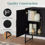 2-Door Slatted Storage Cabinet, Accent Furniture w/ Non-Scratch Foot Pads