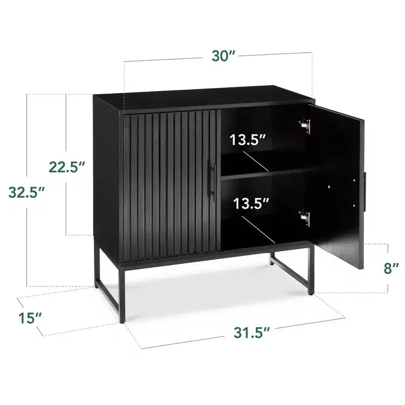 2-Door Slatted Storage Cabinet, Accent Furniture w/ Non-Scratch Foot Pads