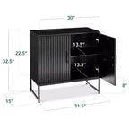 2-Door Slatted Storage Cabinet, Accent Furniture w/ Non-Scratch Foot Pads