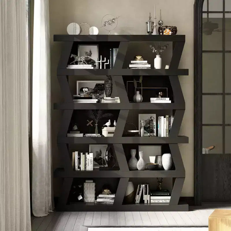 Open Bookcase Decorative Shelf Unique Shape Multi-functional Storage Multi-storage Compartment Black