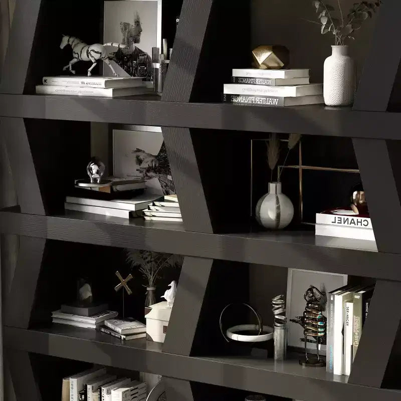 Open Bookcase Decorative Shelf Unique Shape Multi-functional Storage Multi-storage Compartment Black