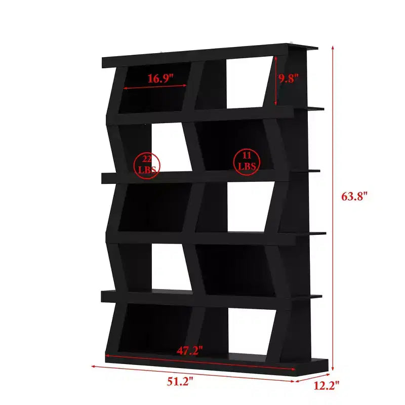 Open Bookcase Decorative Shelf Unique Shape Multi-functional Storage Multi-storage Compartment Black