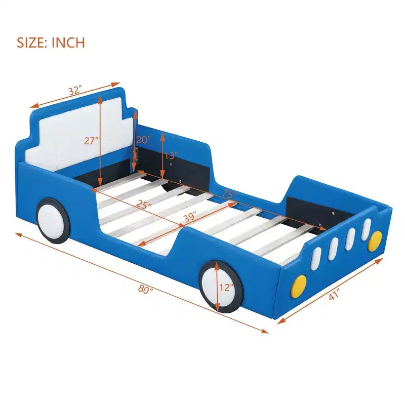 Morden Design Twin Size Race Car-Shaped Platform Bed with Wheels