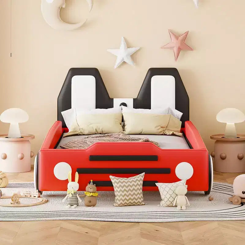 Morden Design Twin Size Race Car-Shaped Platform Bed with Wheels