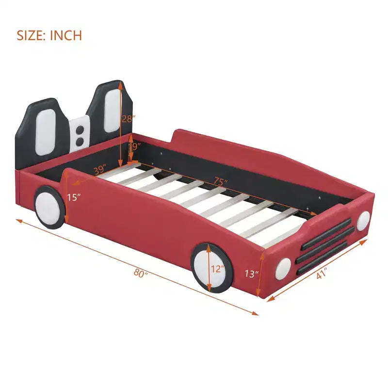 Morden Design Twin Size Race Car-Shaped Platform Bed with Wheels