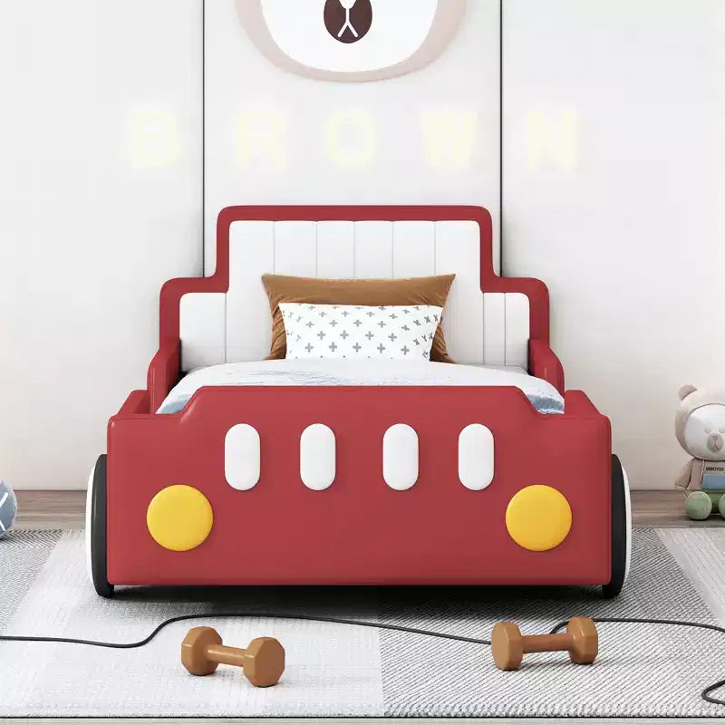 Morden Design Twin Size Race Car-Shaped Platform Bed with Wheels