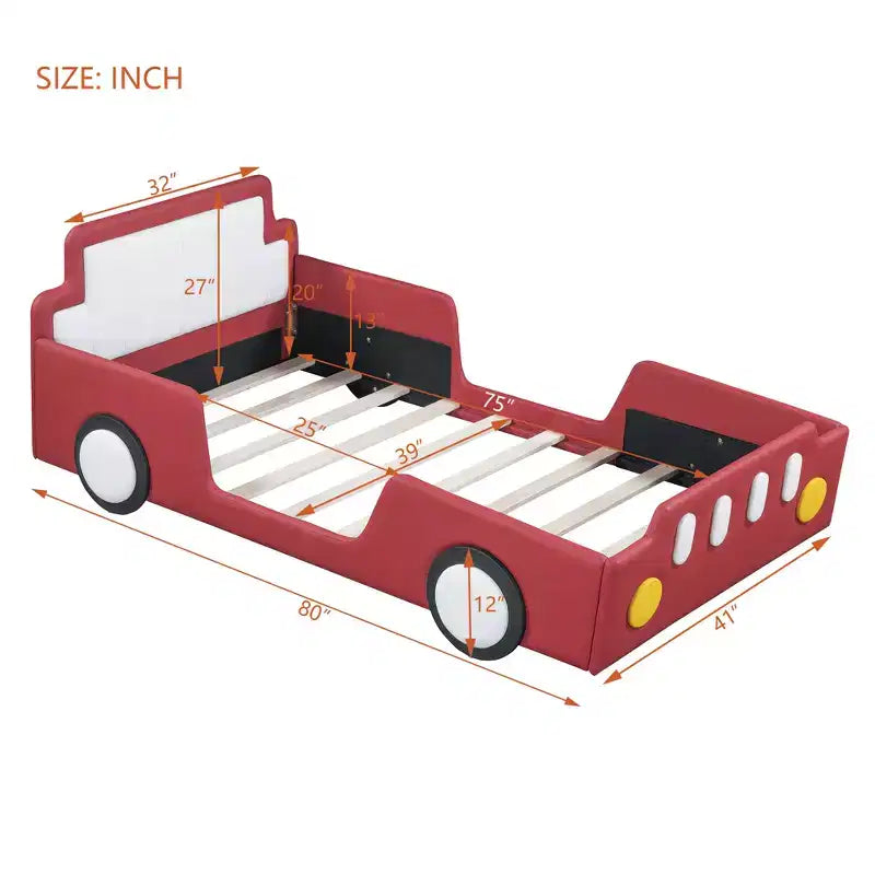 Morden Design Twin Size Race Car-Shaped Platform Bed with Wheels