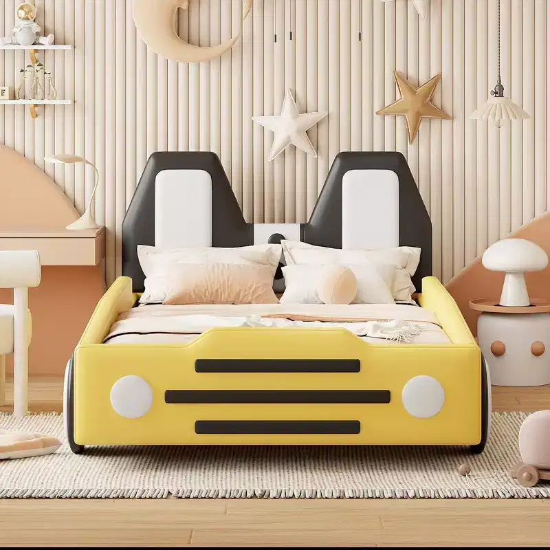Morden Design Twin Size Race Car-Shaped Platform Bed with Wheels