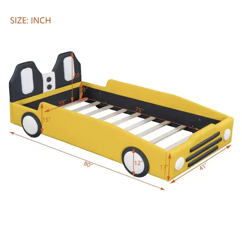 Morden Design Twin Size Race Car-Shaped Platform Bed with Wheels