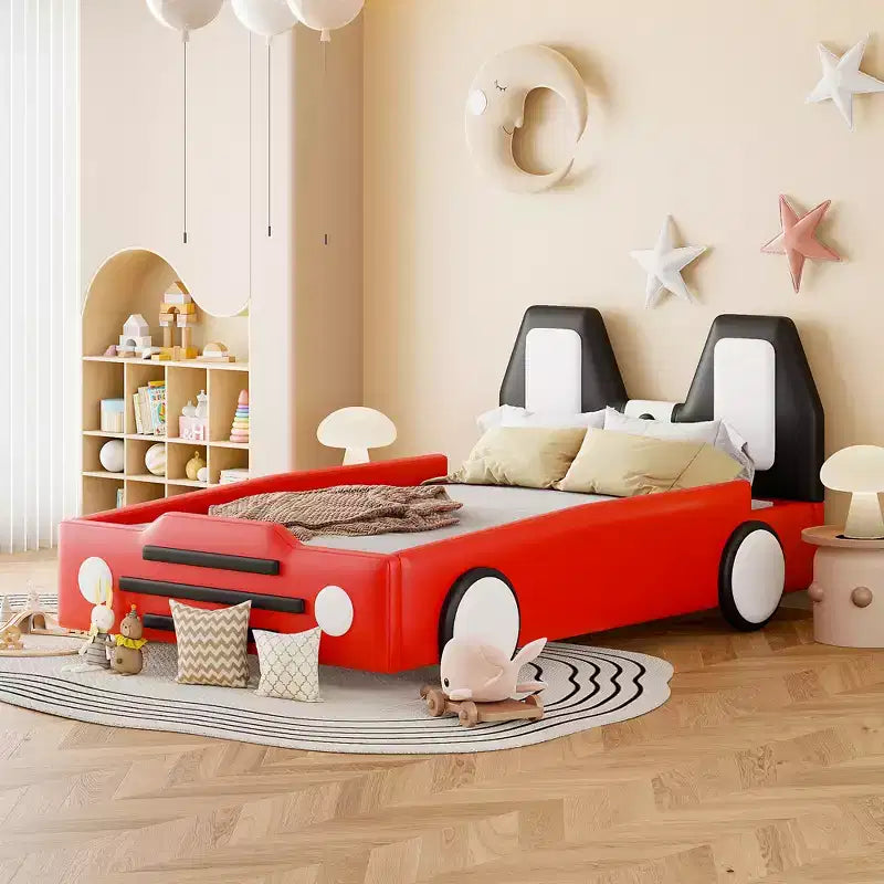 Morden Design Twin Size Race Car-Shaped Platform Bed with Wheels
