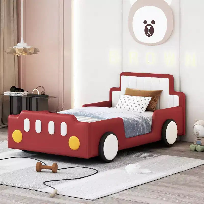 Morden Design Twin Size Race Car-Shaped Platform Bed with Wheels