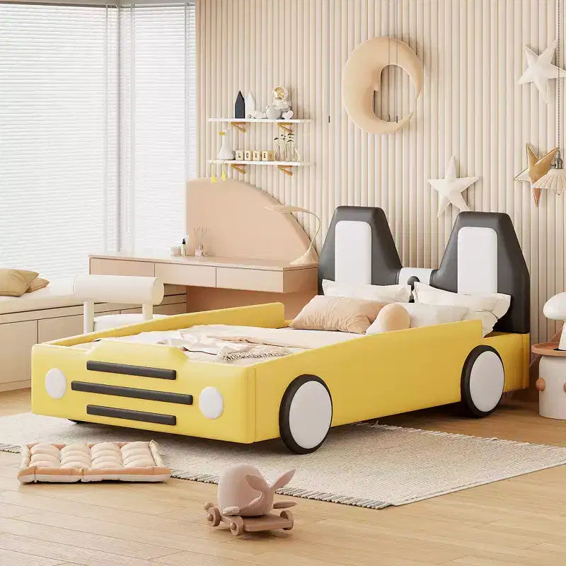 Morden Design Twin Size Race Car-Shaped Platform Bed with Wheels