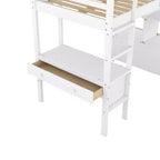 78.20''L 57.50''W Wood Loft Bed with Built-in Desk with Two Drawers, Storage Shelves and Drawers