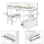 78.20''L 57.50''W Wood Loft Bed with Built-in Desk with Two Drawers, Storage Shelves and Drawers