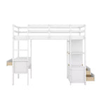78.20''L 57.50''W Wood Loft Bed with Built-in Desk with Two Drawers, Storage Shelves and Drawers