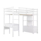 78.20''L 57.50''W Wood Loft Bed with Built-in Desk with Two Drawers, Storage Shelves and Drawers