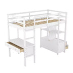 78.20''L 57.50''W Wood Loft Bed with Built-in Desk with Two Drawers, Storage Shelves and Drawers