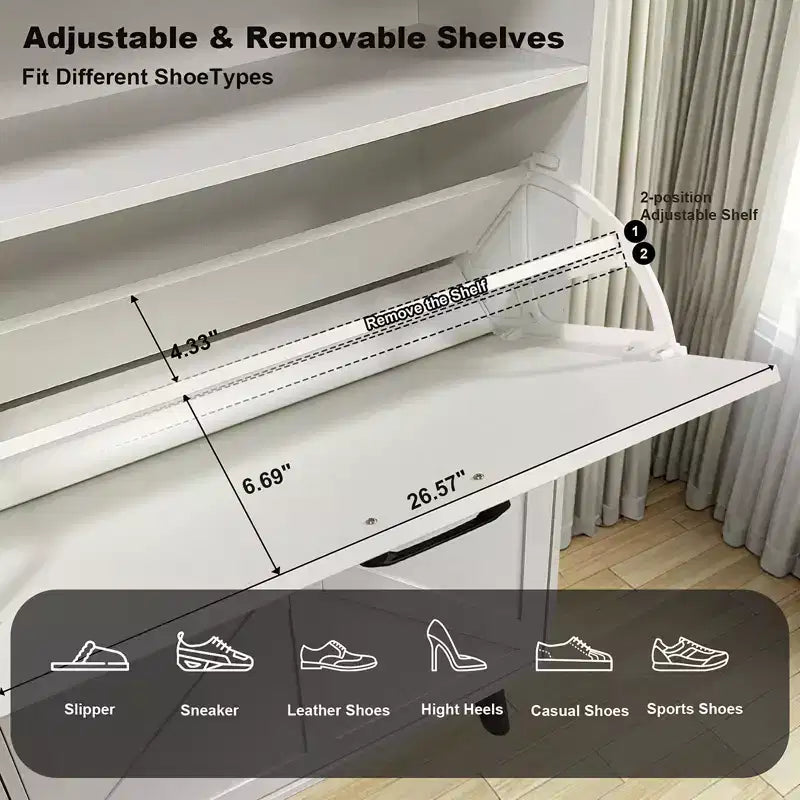 Shoe Storage, Freestanding Shoe Cabinet Storage with 4 Flip Drawers and Barn Door Design, Slim Narrow Shoe Rack Dresser, Shoe Organizer