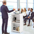 41 Presentation Podium with 2 Storage Shelves Laptop Computer Cart 4 Casters Black/White
