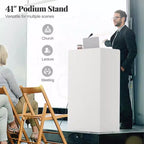 41 Presentation Podium with 2 Storage Shelves Laptop Computer Cart 4 Casters Black/White