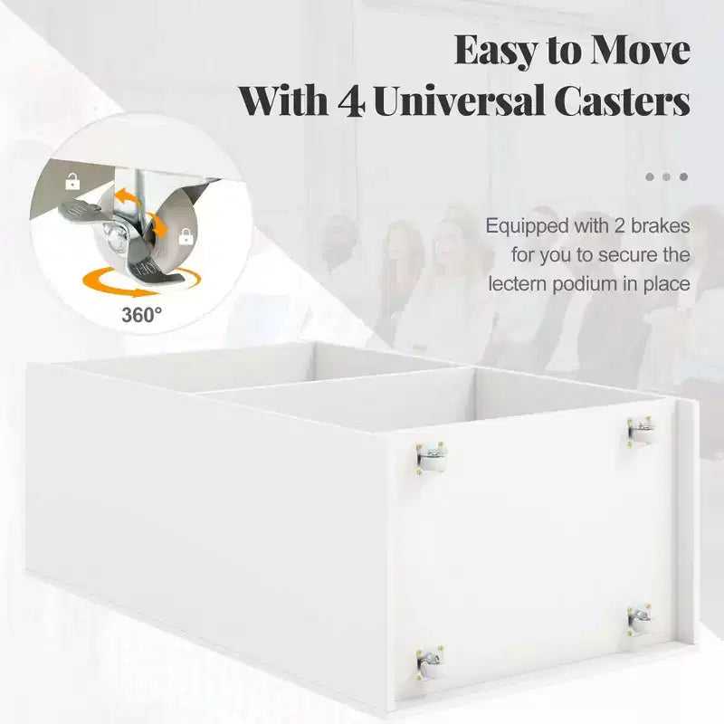41 Presentation Podium with 2 Storage Shelves Laptop Computer Cart 4 Casters Black/White