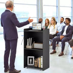 41 Presentation Podium with 2 Storage Shelves Laptop Computer Cart 4 Casters Black/White