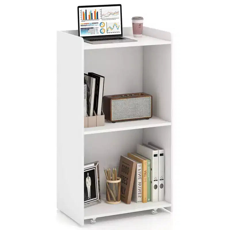 41 Presentation Podium with 2 Storage Shelves Laptop Computer Cart 4 Casters Black/White