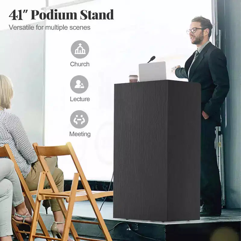 41 Presentation Podium with 2 Storage Shelves Laptop Computer Cart 4 Casters Black/White