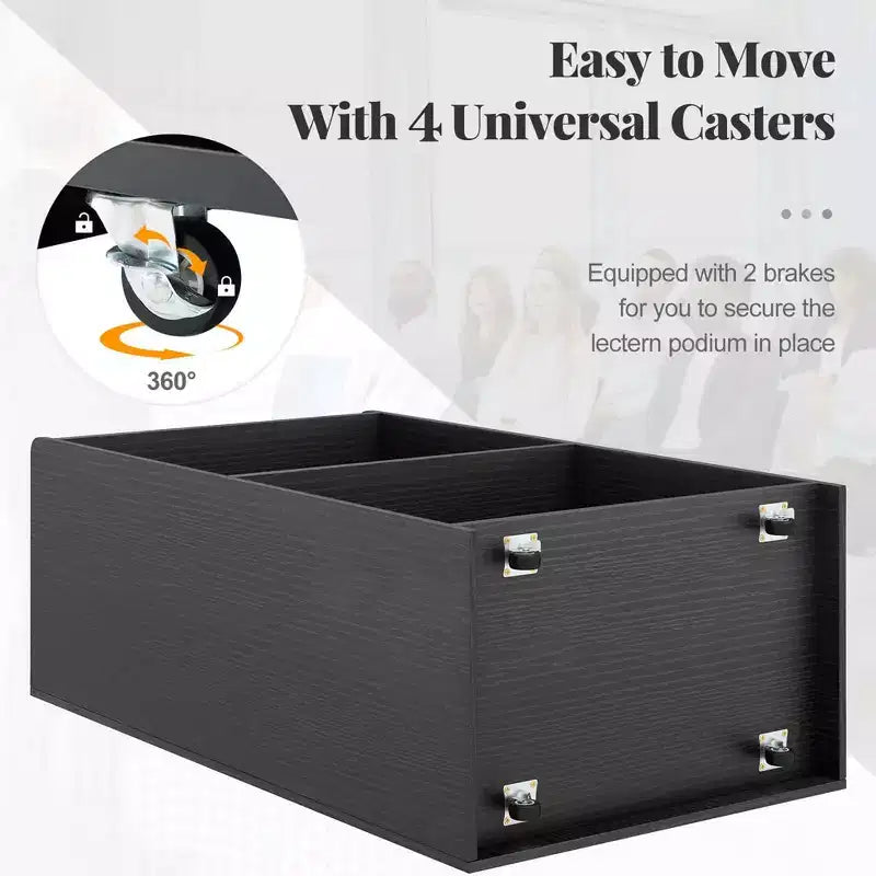 41 Presentation Podium with 2 Storage Shelves Laptop Computer Cart 4 Casters Black/White