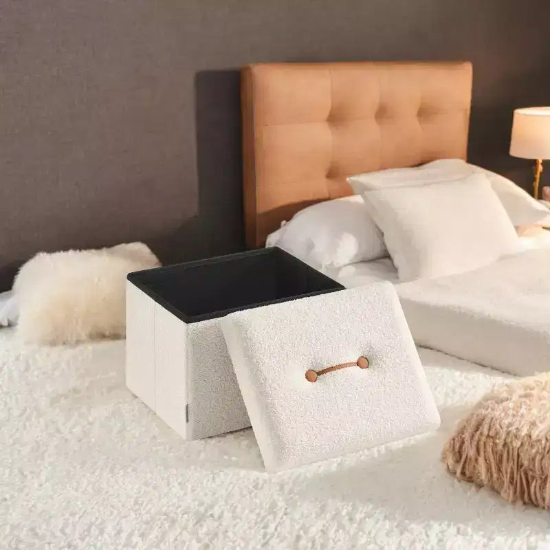 Small Folding Storage Ottoman Foot Rest Stool, 12.2 x 16.1 x 12.2 Inches, Sturdy Ottoman with Hidden Storage, Supports up to 286 lb