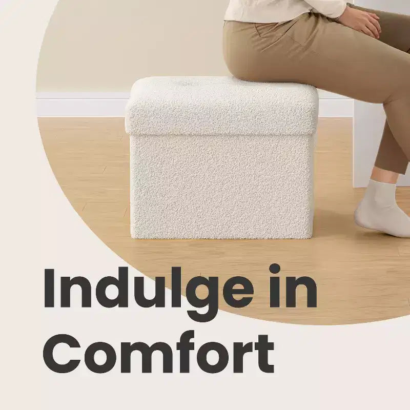 Small Folding Storage Ottoman Foot Rest Stool, 12.2 x 16.1 x 12.2 Inches, Sturdy Ottoman with Hidden Storage, Supports up to 286 lb