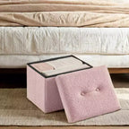 Small Folding Storage Ottoman Foot Rest Stool, 12.2 x 16.1 x 12.2 Inches, Sturdy Ottoman with Hidden Storage, Supports up to 286 lb