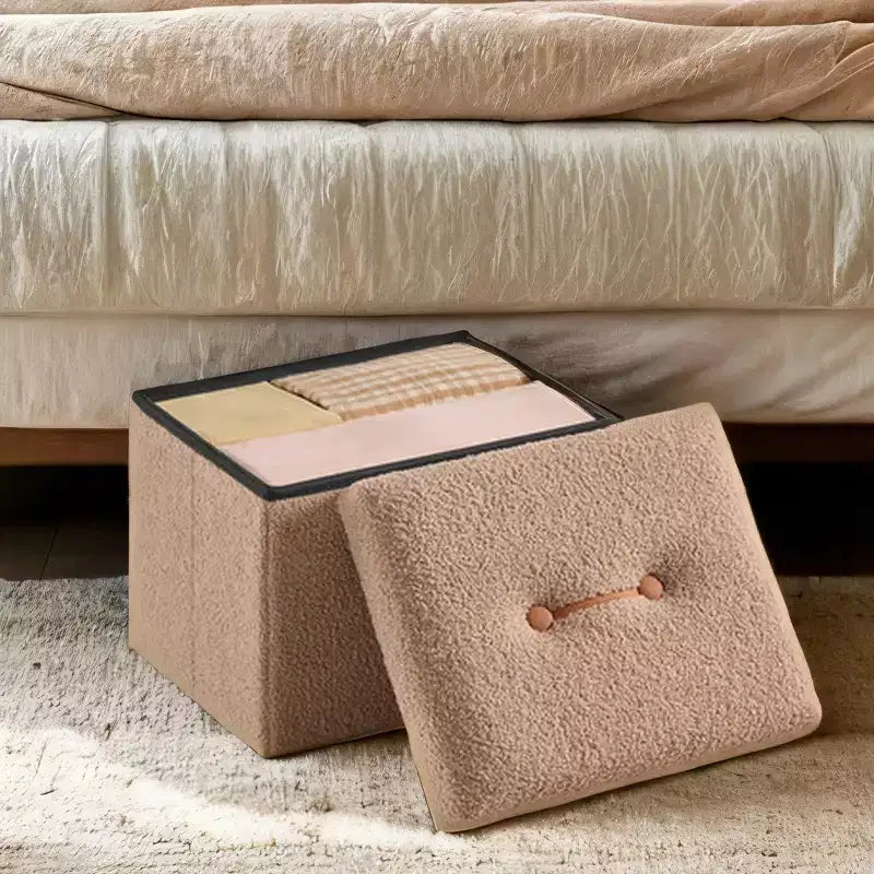 Small Folding Storage Ottoman Foot Rest Stool, 12.2 x 16.1 x 12.2 Inches, Sturdy Ottoman with Hidden Storage, Supports up to 286 lb