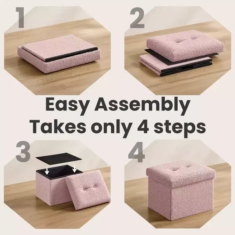 Small Folding Storage Ottoman Foot Rest Stool, 12.2 x 16.1 x 12.2 Inches, Sturdy Ottoman with Hidden Storage, Supports up to 286 lb