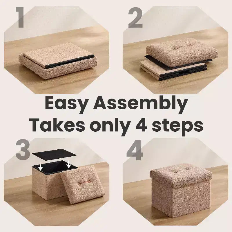 Small Folding Storage Ottoman Foot Rest Stool, 12.2 x 16.1 x 12.2 Inches, Sturdy Ottoman with Hidden Storage, Supports up to 286 lb