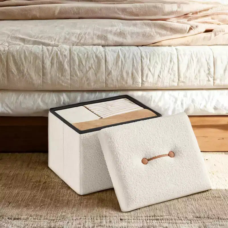 Small Folding Storage Ottoman Foot Rest Stool, 12.2 x 16.1 x 12.2 Inches, Sturdy Ottoman with Hidden Storage, Supports up to 286 lb