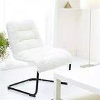 Upholstered Metal-Framed Lounge Chair with Faux Shearling Seat, White