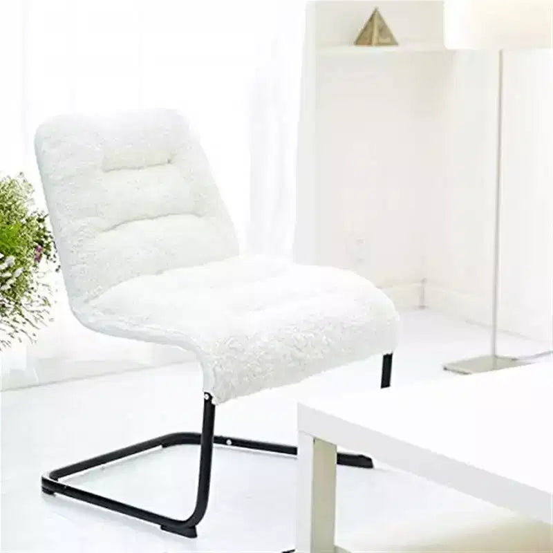 Upholstered Metal-Framed Lounge Chair with Faux Shearling Seat, White