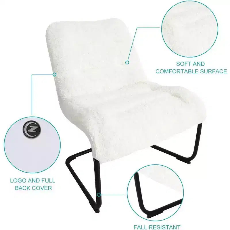 Upholstered Metal-Framed Lounge Chair with Faux Shearling Seat, White