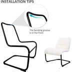 Upholstered Metal-Framed Lounge Chair with Faux Shearling Seat, White