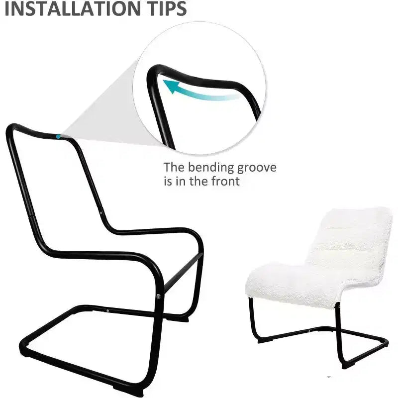 Upholstered Metal-Framed Lounge Chair with Faux Shearling Seat, White
