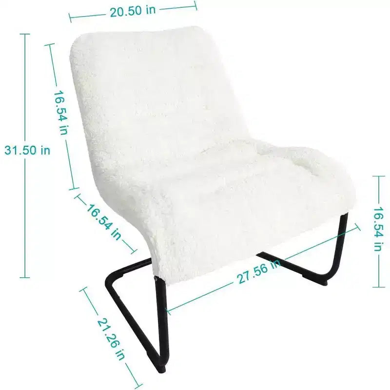 Upholstered Metal-Framed Lounge Chair with Faux Shearling Seat, White